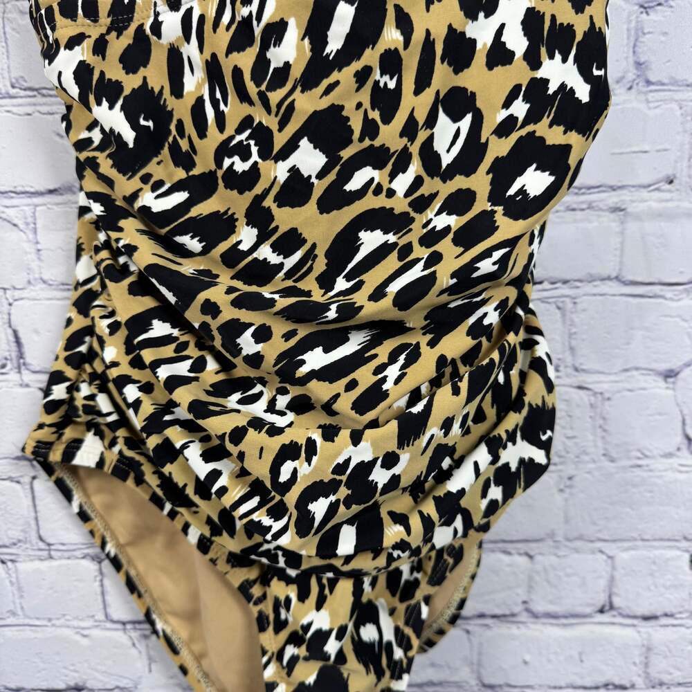 Ellen Tracy High Neck Keyhole Leopard Print One Piece Swimsuit Size 8 - Picture 4 of 7